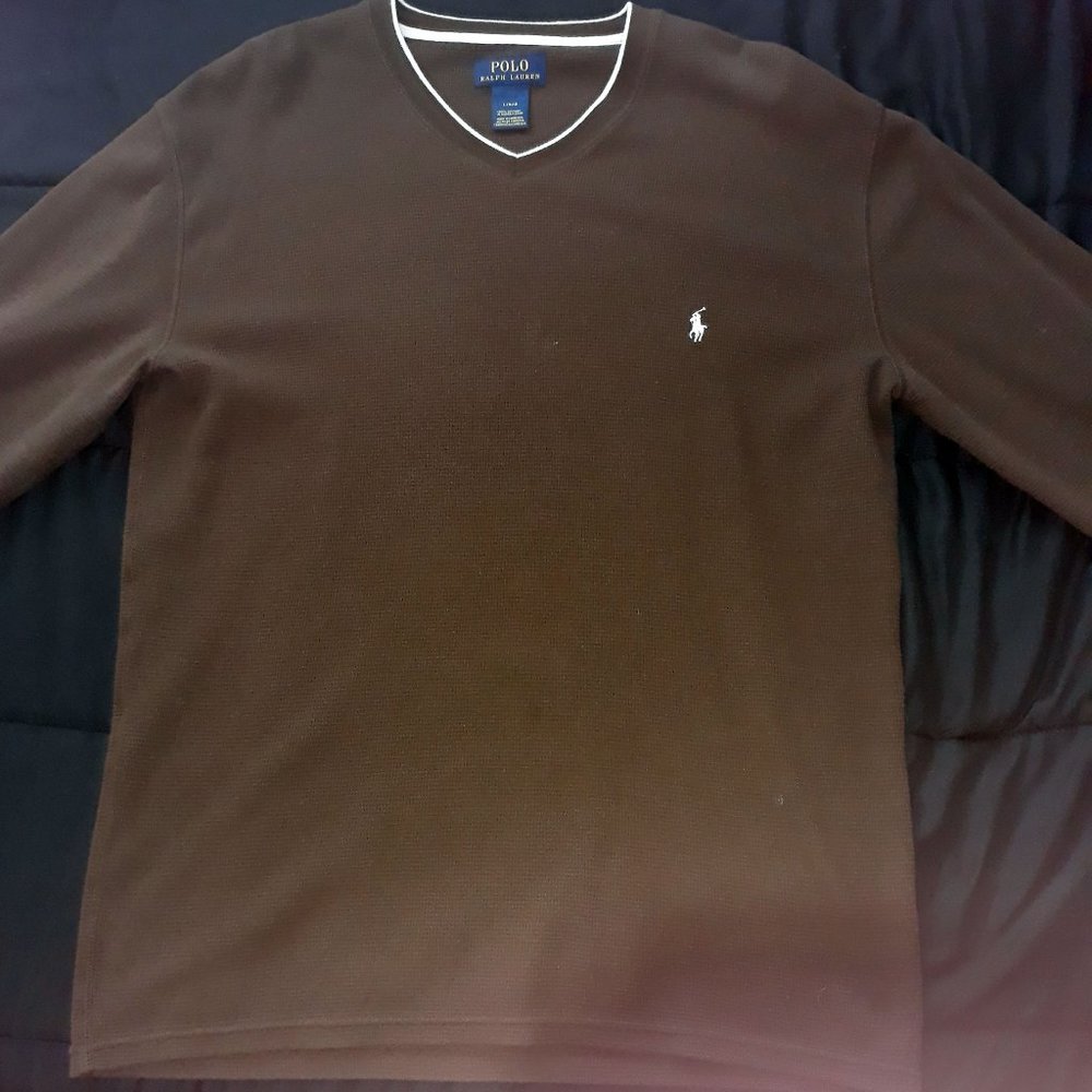 Polo Ralph Lauren Men's Solid Tipped Thermal V-Neck Top (Large)